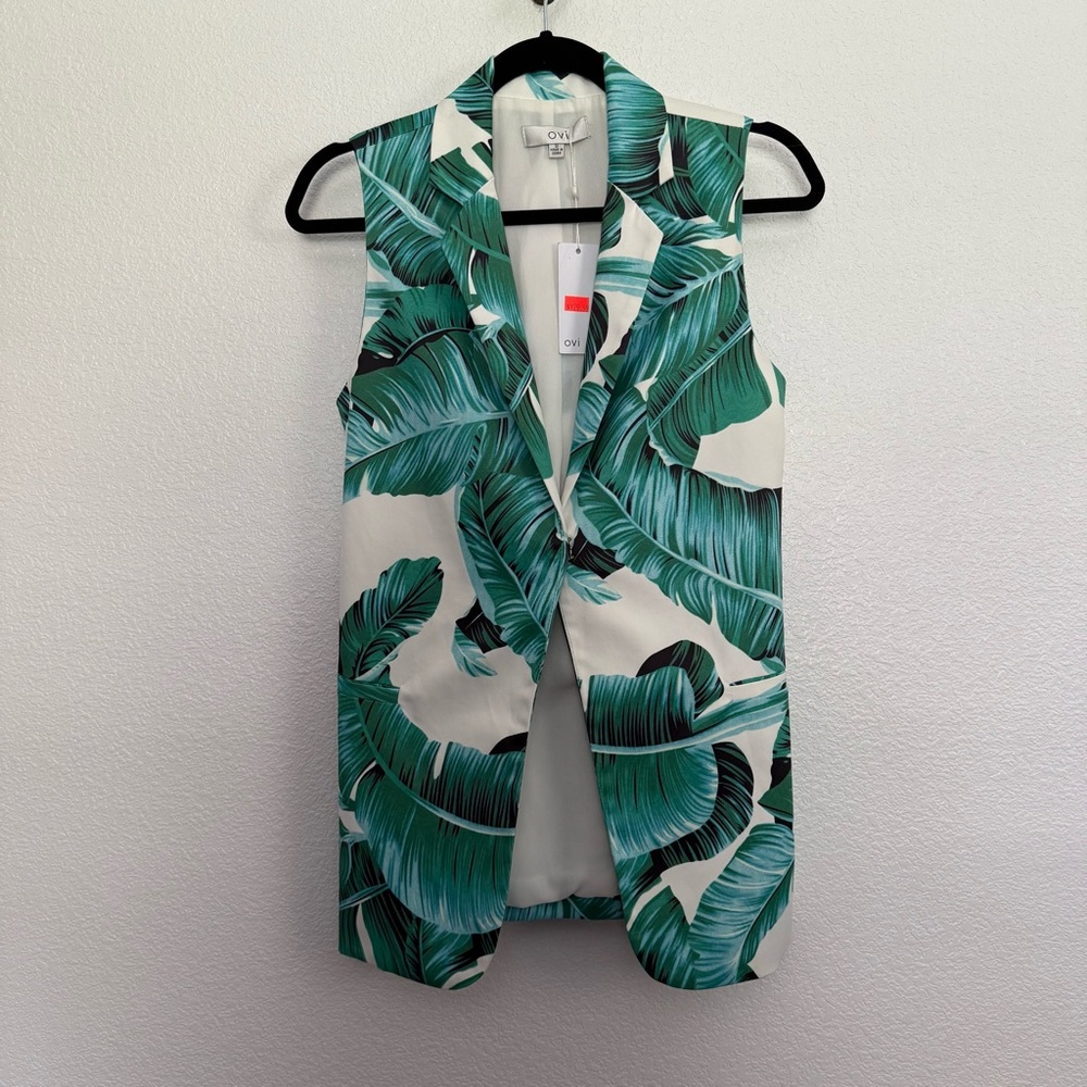 NWT Ovi Green Leaf Tropical Vest Pantsuit Set Small